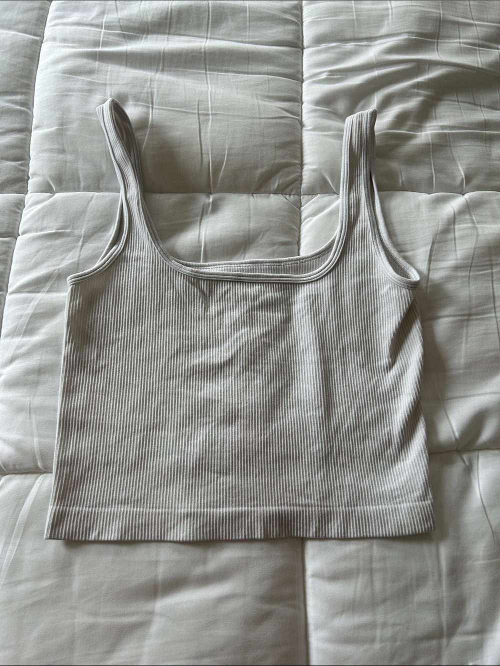 Ribbed Square-Neck Crop Tank in Off-White
